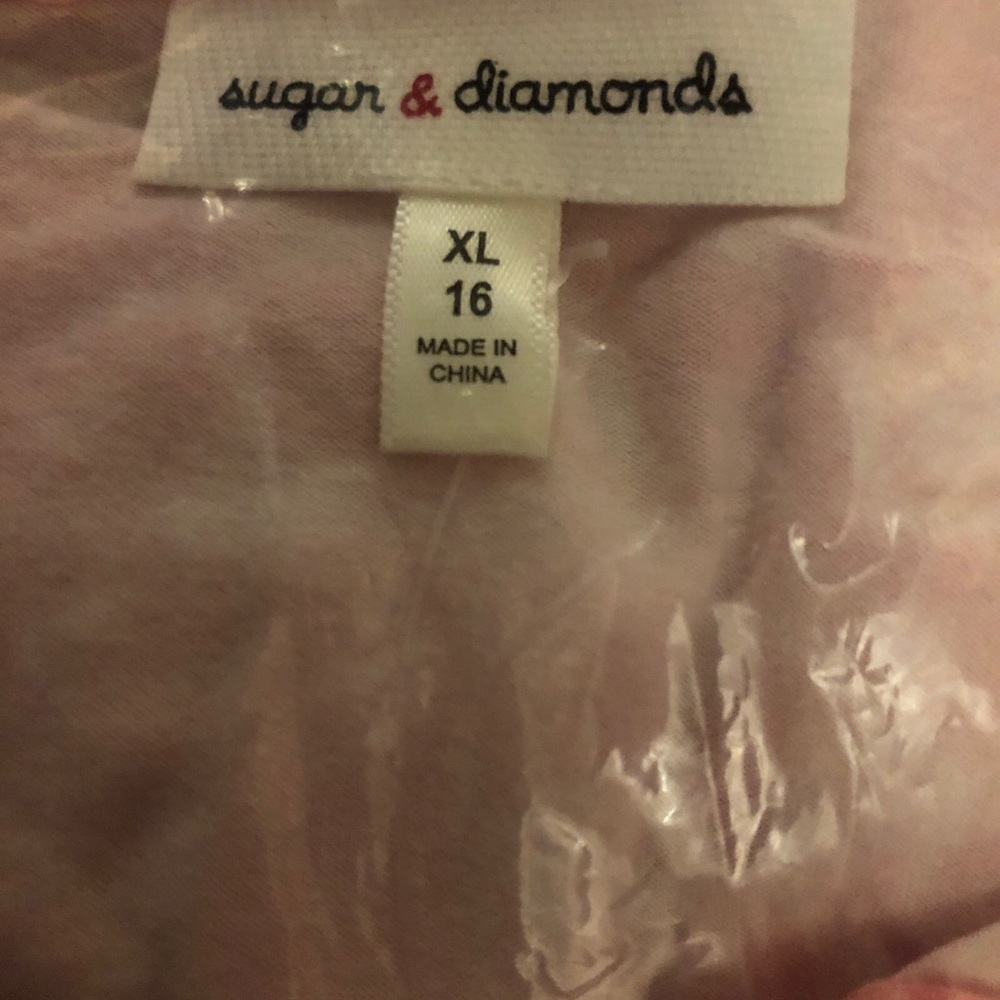 SUGAR & DIAMONDS Girls Faux Tie Front Shirt Size XL 16 Pink Cropped New - Picture 4 of 6